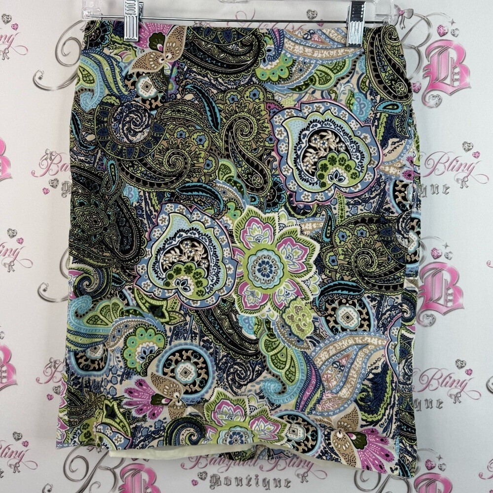 Talbots skirt paisley rainbow bright swirls Multicolor Paisley Pencil Skirt